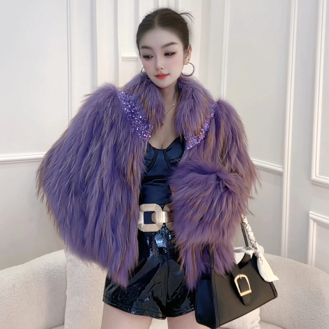 H.G.D.F【锦上添花】进口貉子毛重工名媛风皮草外套女显瘦洋气海宁