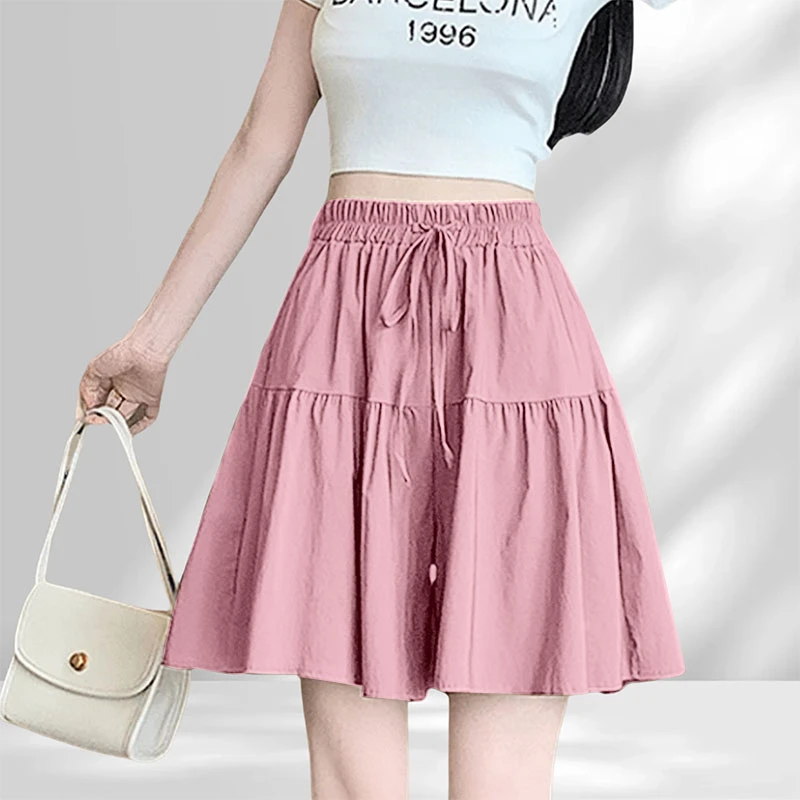 洋气时尚小个子阔腿短裤女2025夏季新款百搭冰丝皱麻五分裤裙女