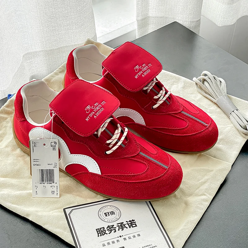 张元英同款红色赛车鞋女鞋2025春夏阿甘德训鞋新款复古休闲板鞋男