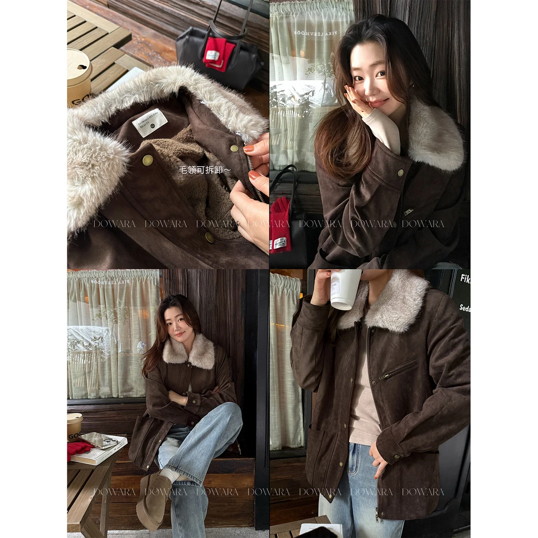 大婉酱微胖定制【站姐穿搭】复古气质毛毛一体外套冬百搭上衣2874D