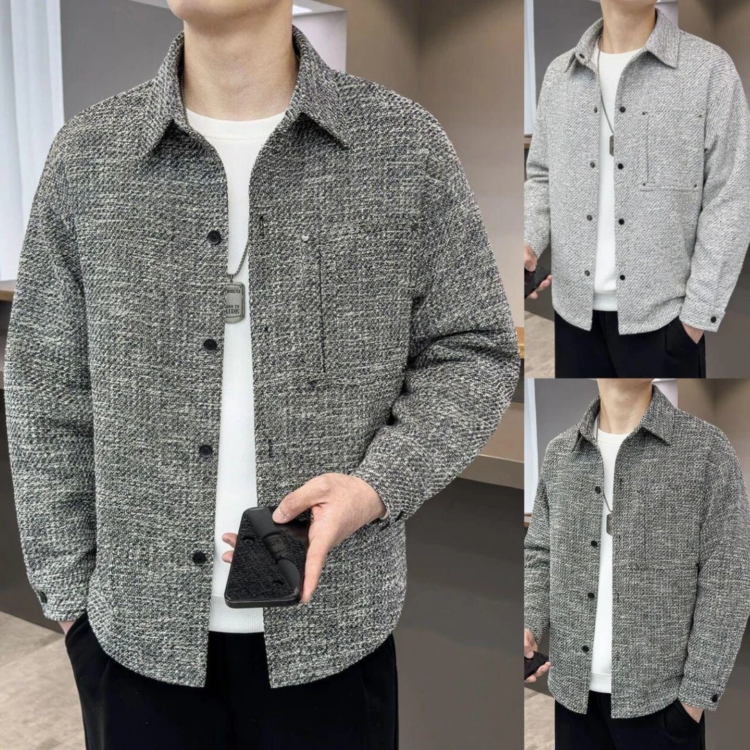 【TQUX港奢男装】秋季新款男士轻奢编织毛呢翻领长袖夹克时尚百搭