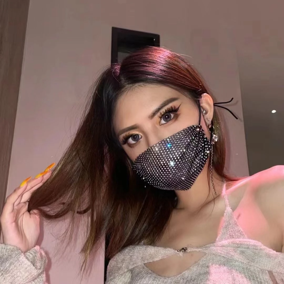 网红直播不露脸口罩网纱蕾丝带钻面罩高颜值性感主播面具女神夏季