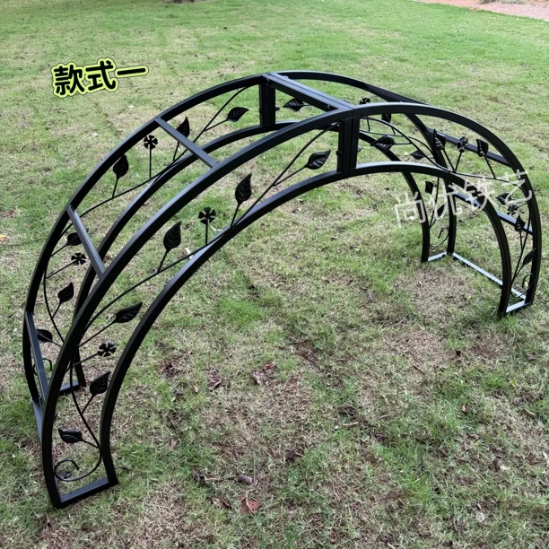 潮娜庭院铁艺拱门户外爬藤架别墅门柱半拱花架可定制
