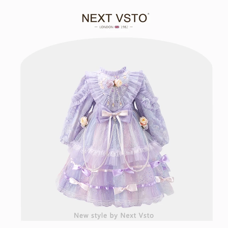 英国NEXT VSTO女童lolita连衣裙春秋款洋气女宝宝蓬蓬礼服公主裙