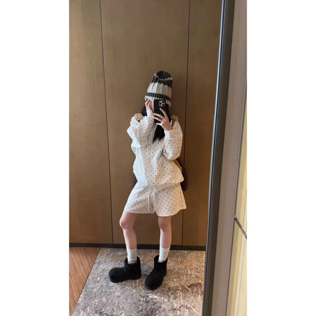 【陈碗饭】波点立领卫衣外套短裤套装韩系简约穿搭196