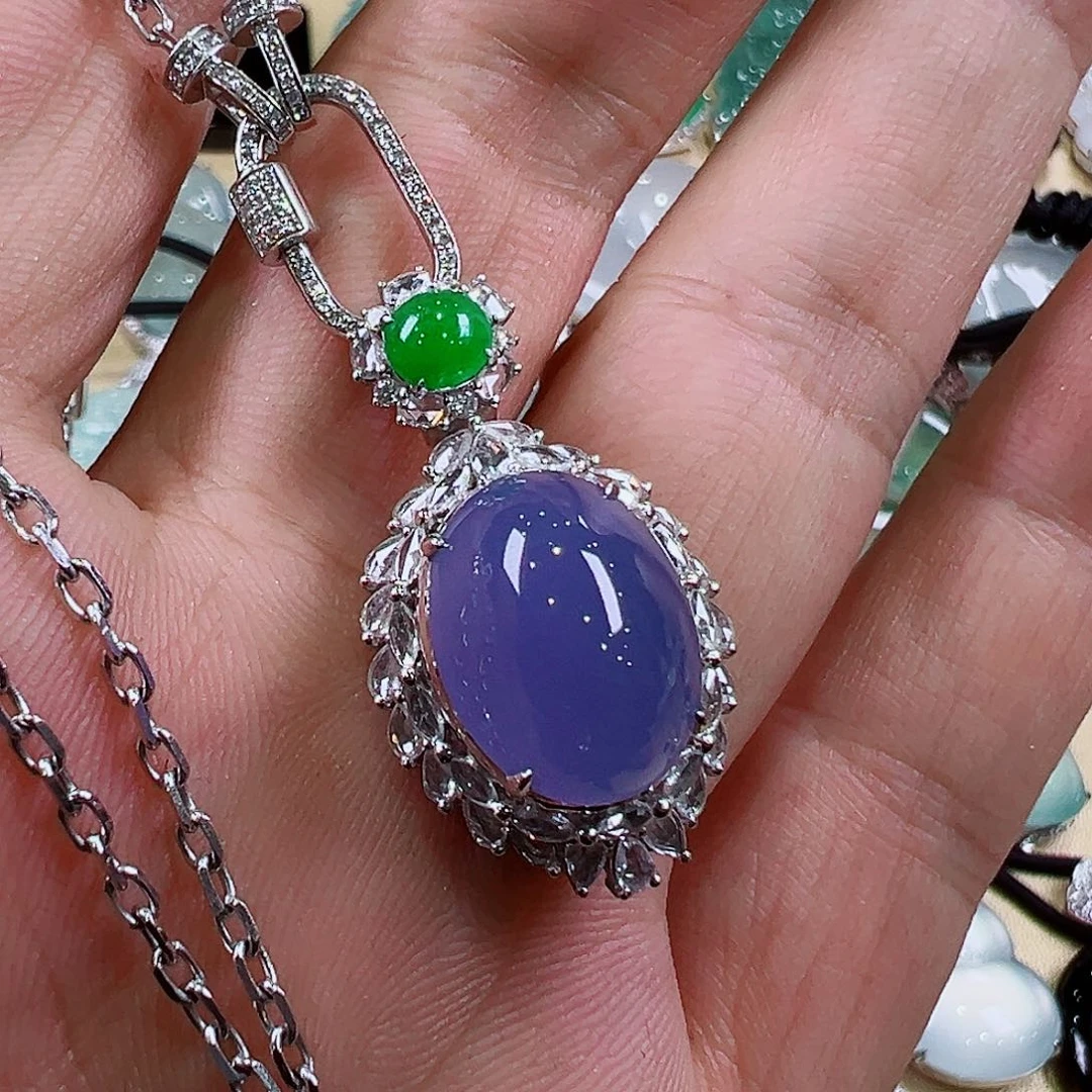 翡翠18K金镶嵌颈饰天然A货缅甸翡翠