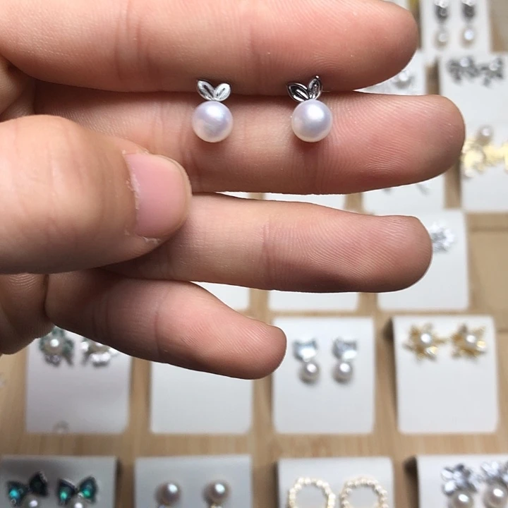 淡水珍珠耳饰银S925镶嵌
