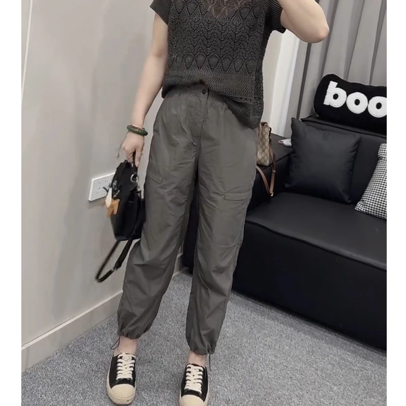 灰色高腰显瘦速干休闲老爹裤子夏季薄款百搭宽松遮胯奶奶哈伦裤女