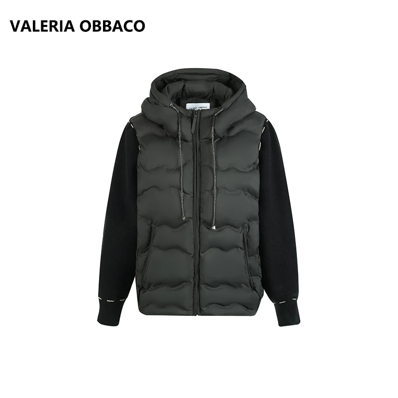 VALERIAOBBACO/瓦莱丽娅 奥贝科短款针织拼接时尚休闲连帽羽绒服