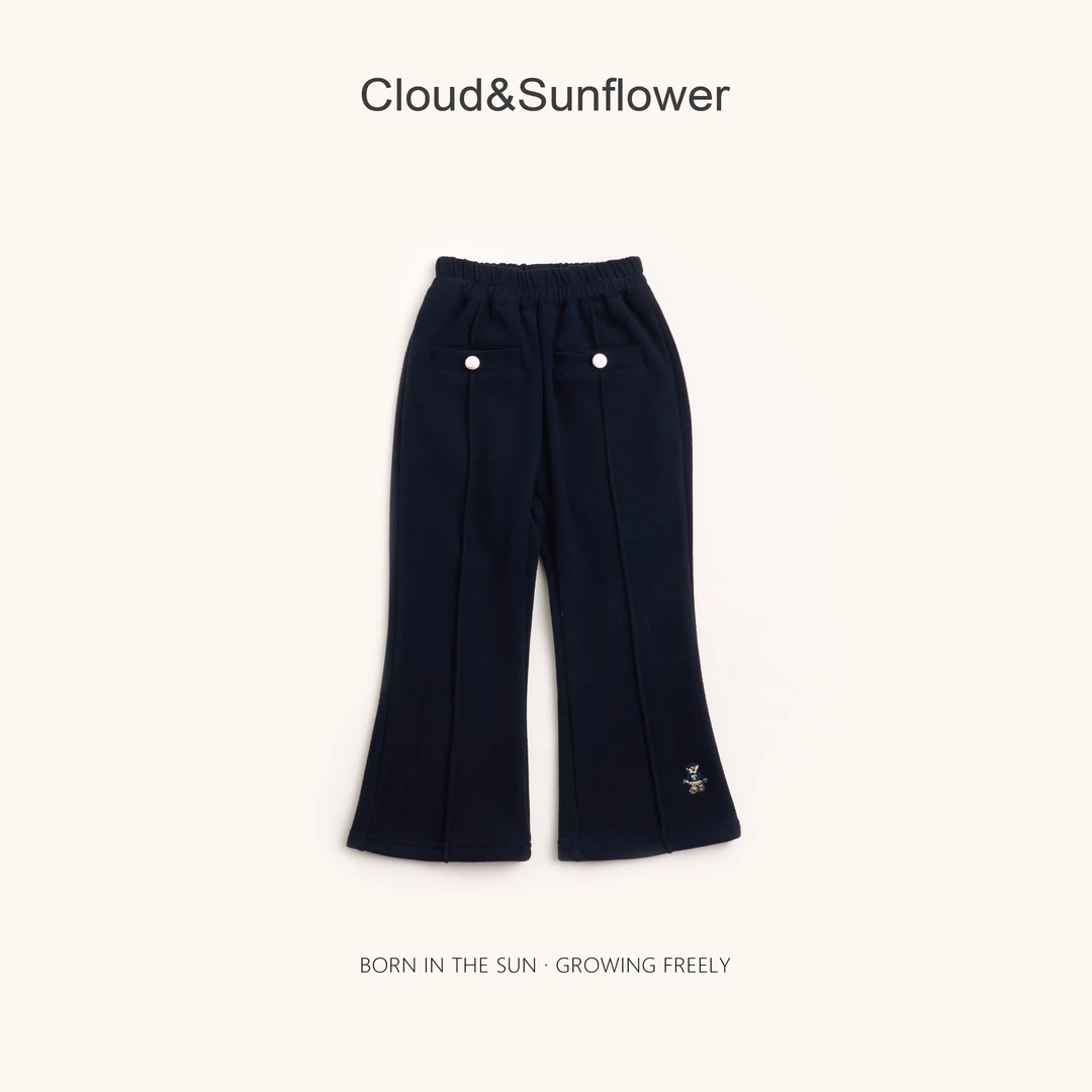 【云朵小葵】女童秋季新款裤脚小熊两粒扣休闲裤555328