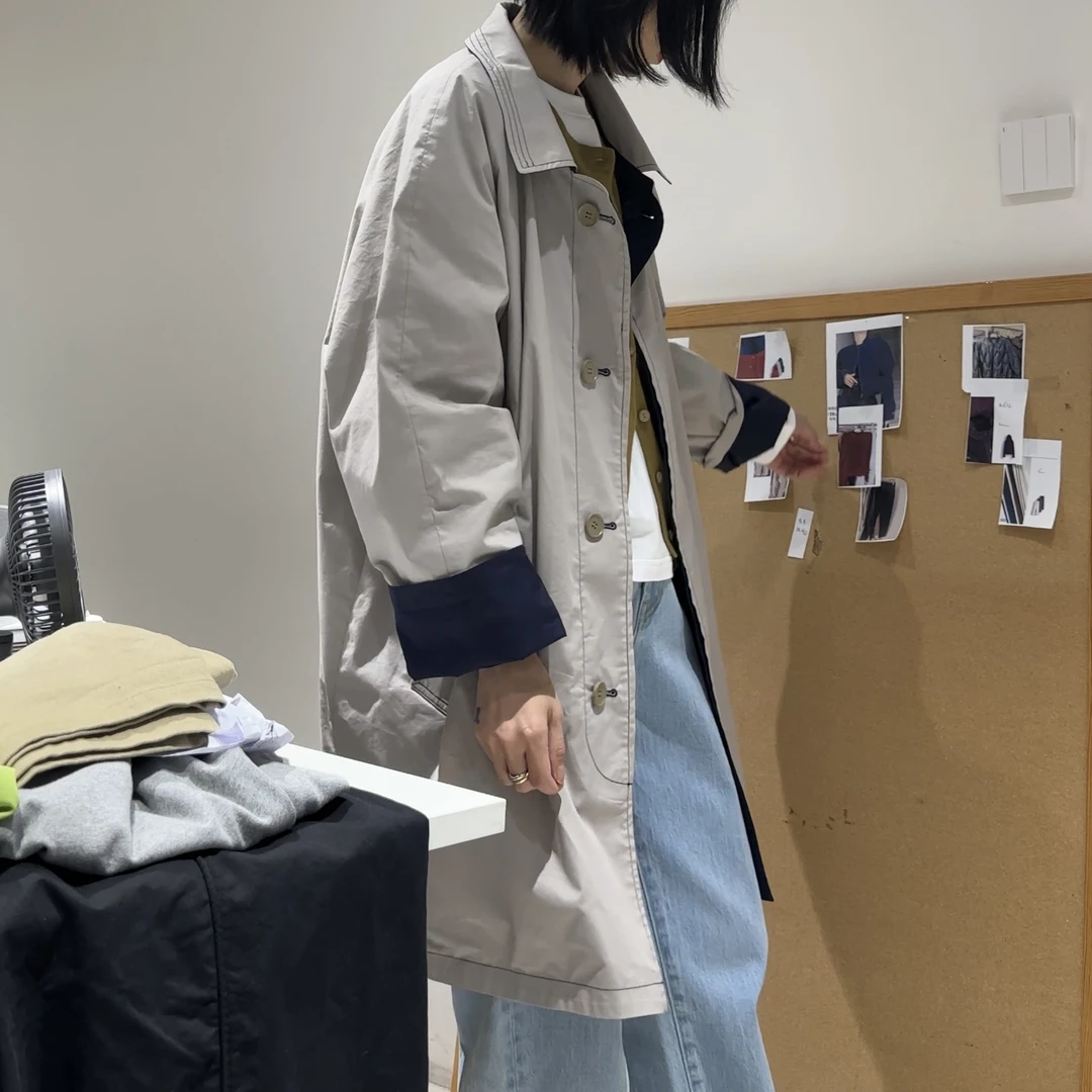 DAB两面穿撞色中长款风衣外套 Q207