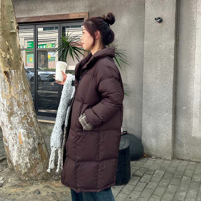 【深咖】90白鸭绒羽绒服女大码200斤宽松长款胖mm显瘦立领韩版加肥