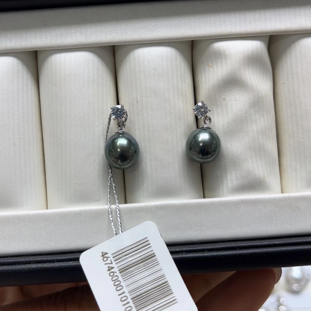 银S925镶嵌海水珍珠耳饰8-9mm