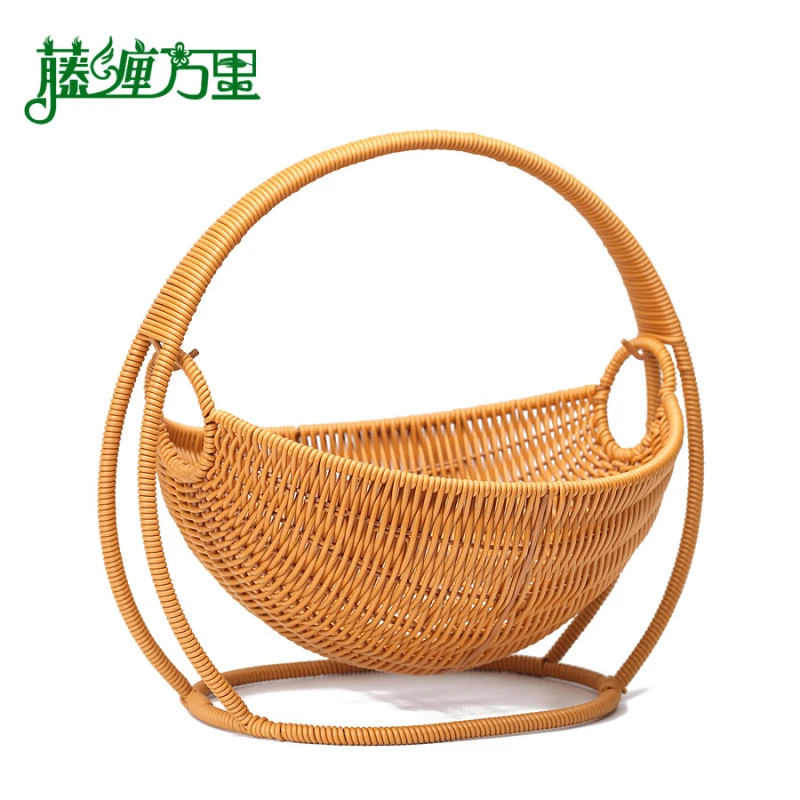仿藤创意收纳篮家用摆放纯手工编织水果零食饼干置物收纳筐田园风
