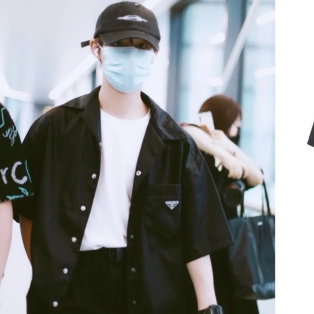 全新未使用 Prada/普拉达 03829/黑色三角标短袖衬衫/XL码/微瑕