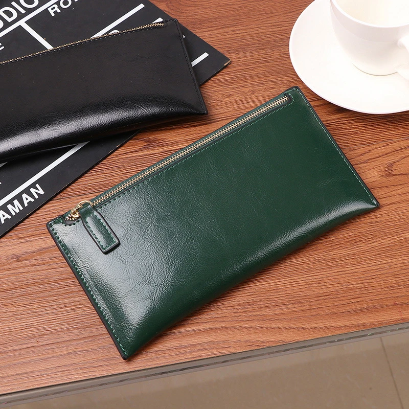 全牛皮2025新款手拿包薄款钱包女款拉链女士长款超薄钱夹一体手包