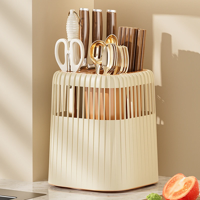 厨房旋转刀架置物架台面多功能筷子筒刀架一体收纳盒家用菜刀架子