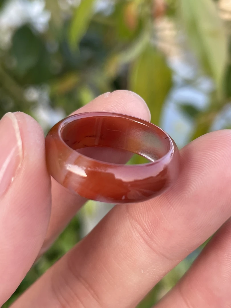 精品南红戒指圈指环，内径17.5mm，整体23x7mm，冰飘玫瑰红