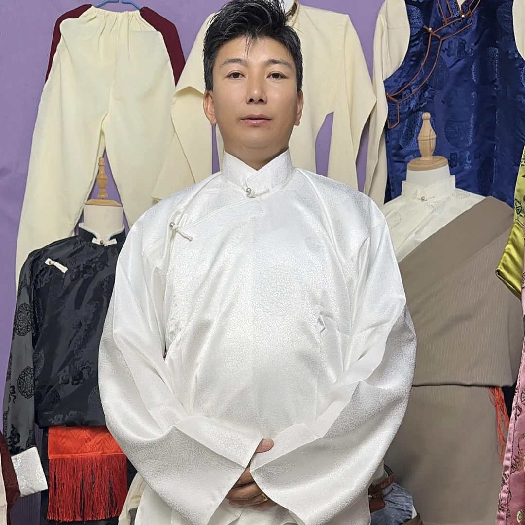 男士新款衬衣外套手工扣藏式内搭提花立领衬衫常规款四季通用，