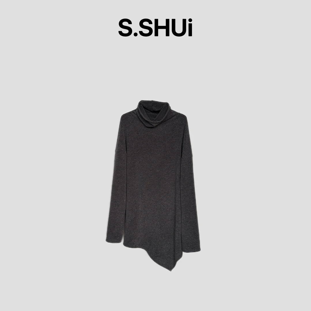 S.SHUi设计款不规则下摆堆堆领中长款打底衫-25W037