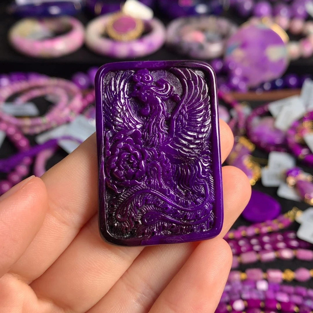 苏纪石（舒俱来）未镶嵌凝胶紫雕刻凤牌
