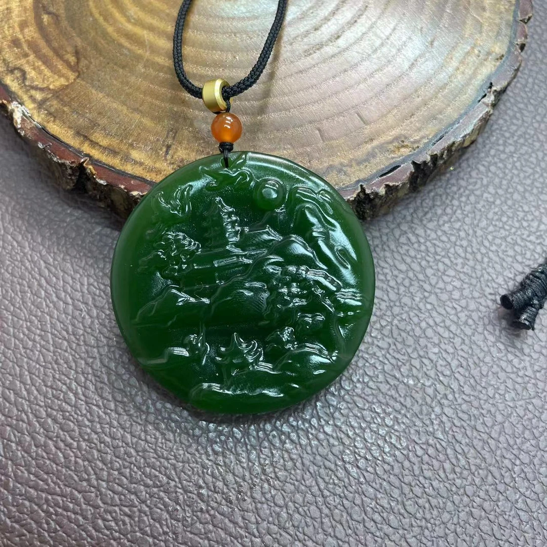 岫玉山水圆牌吊坠-