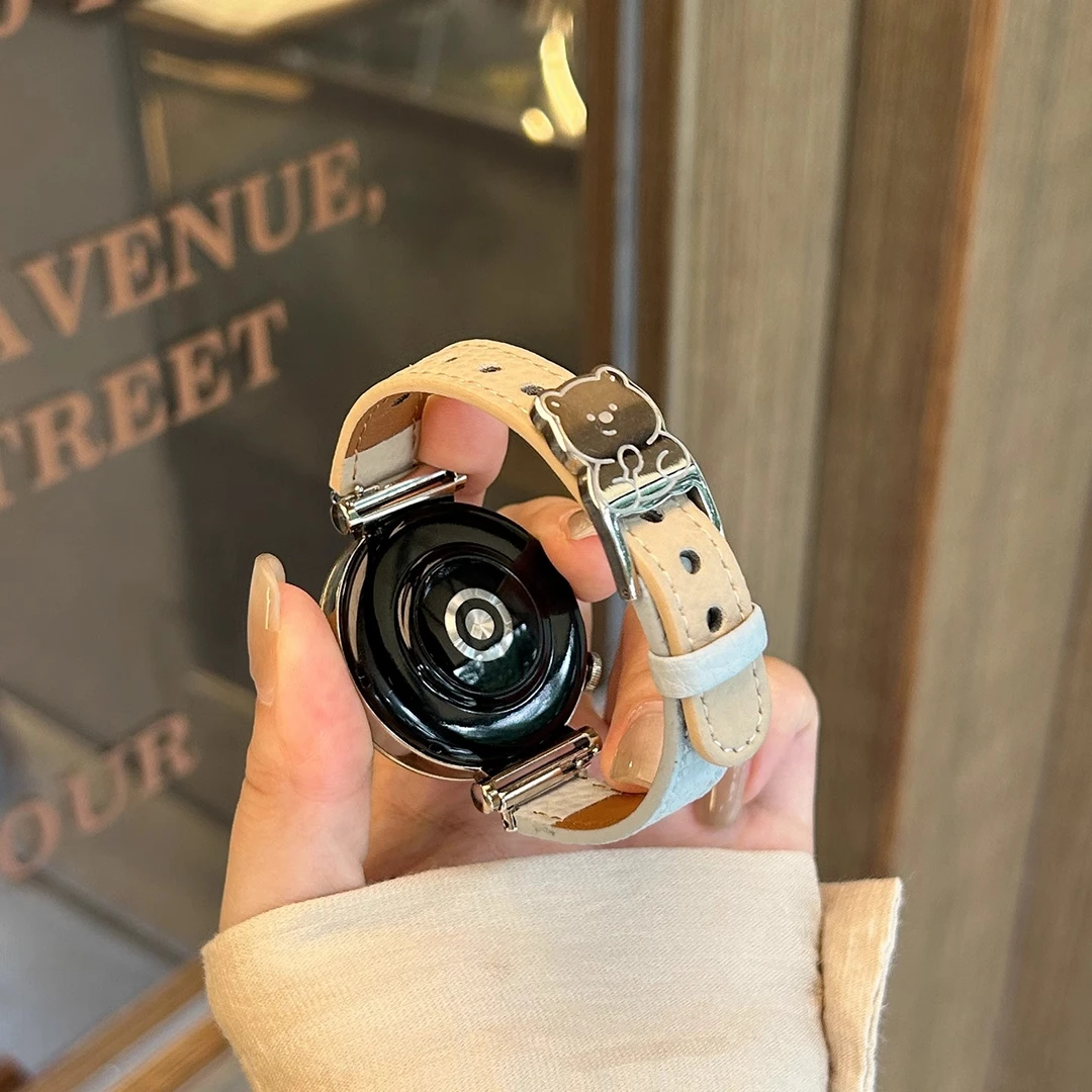 适用小米手表s4新款41mm表带皮质拼色小熊腕带可爱卡通荔枝纹腕带