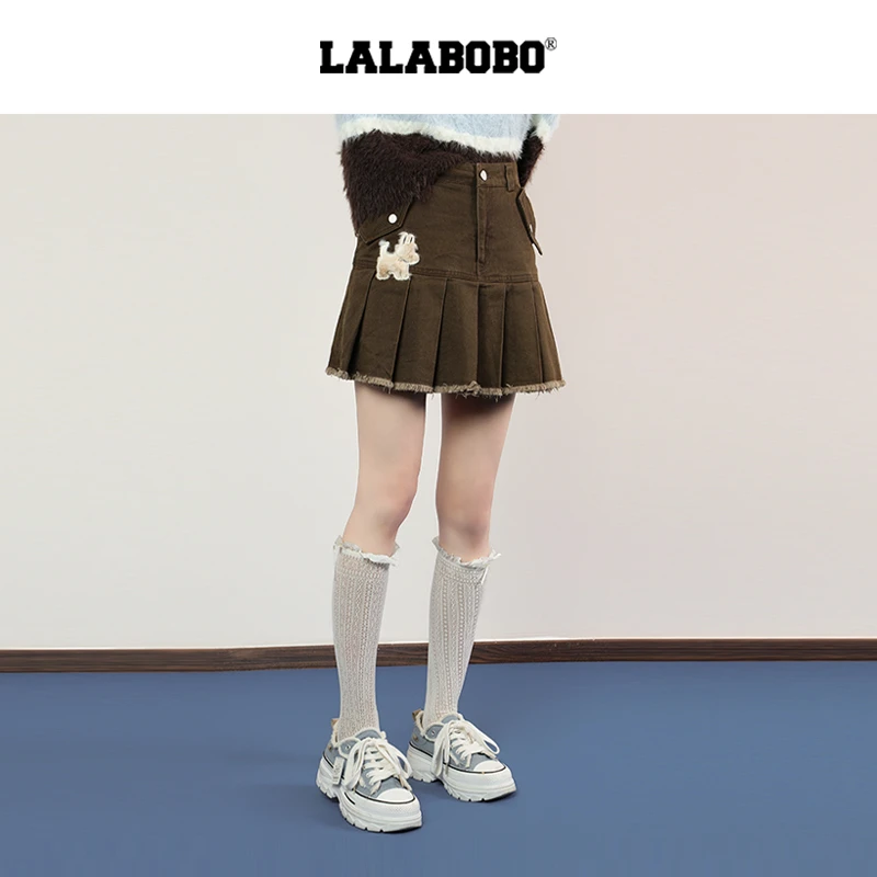 LALABOBO短裙25年秋新原创A字慵懒风百褶裙子LBEC-WXZQ15