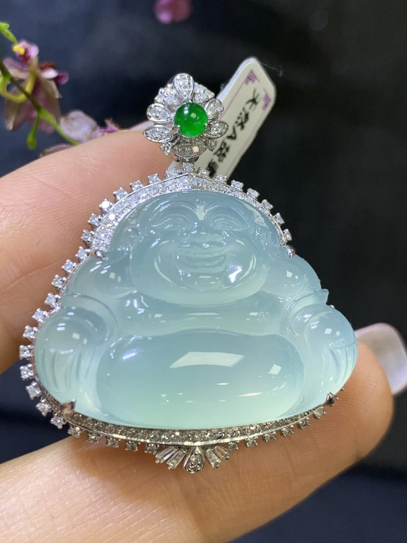 晴底佛公吊坠 天然翡翠A货YH12.27冰润起胶开脸慈祥喜笑颜开