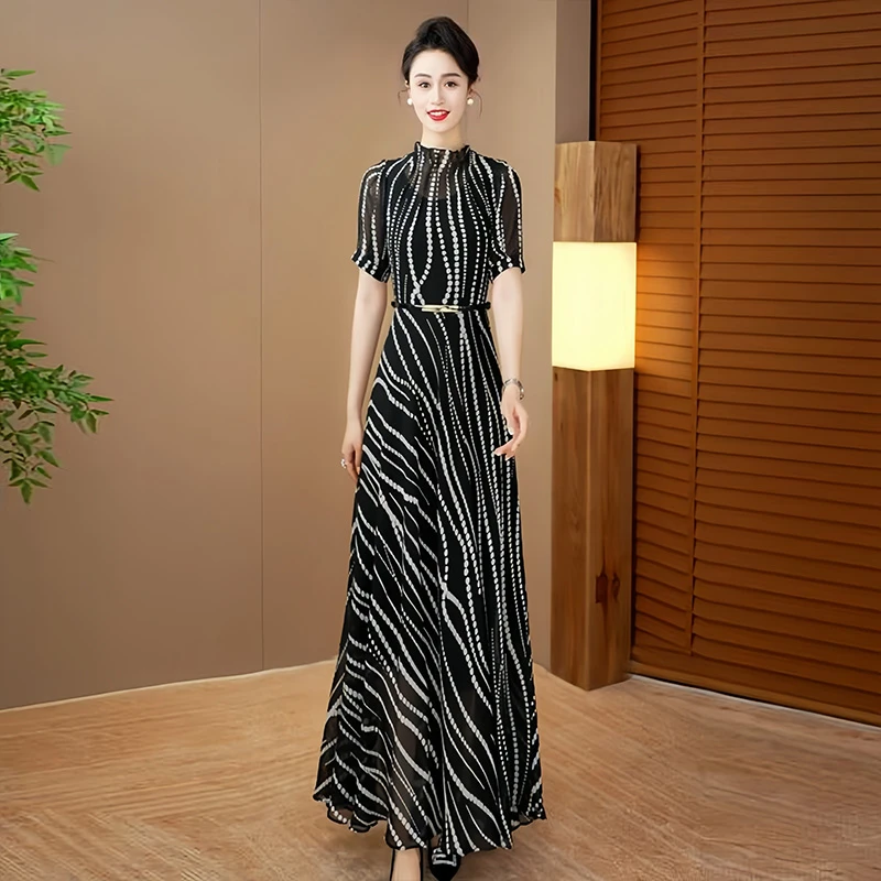 时尚洋气显瘦连衣裙2025夏季新款修身收腰气质长裙到脚踝101