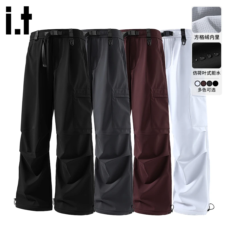 i.t izzue美式工装裤秋季潮高街户外休闲裤宽松百搭加绒机能长裤