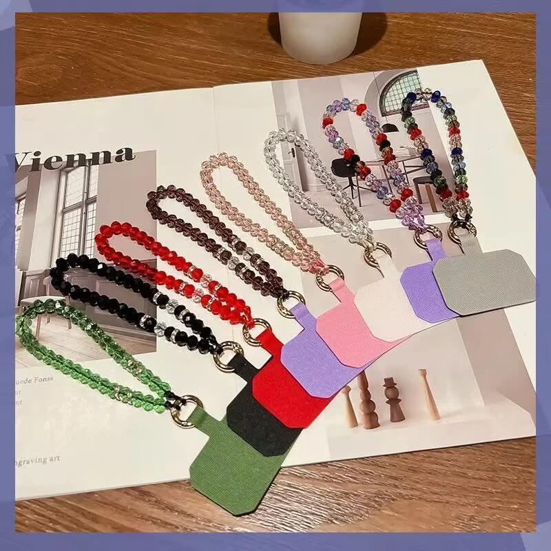 水晶水钻手腕挂绳手机壳包包带夹片高颜值拼色纯色挂链结实便携女