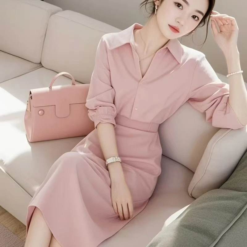 韩剧女主穿搭超好看高级感小洋装小香风职业粉色衬衫两件套装女秋
