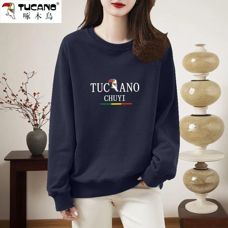 啄木鸟圆领卫衣女秋冬新款宽松大码修身显瘦韩版长袖百搭休闲上衣