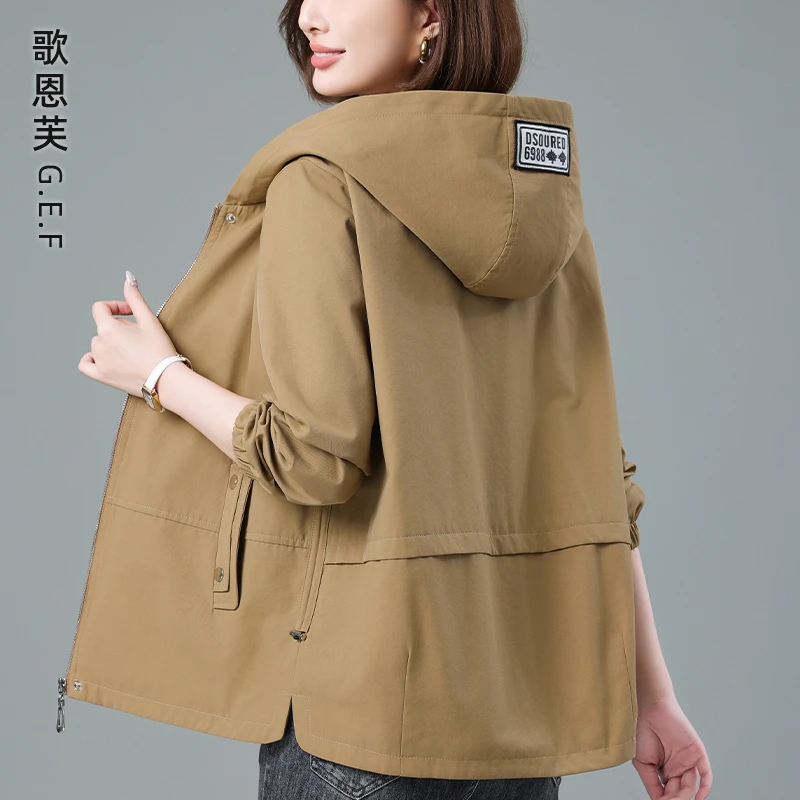 休闲连帽外套女春秋2025新款小个子短款洋气百搭中年妈妈夹克外套