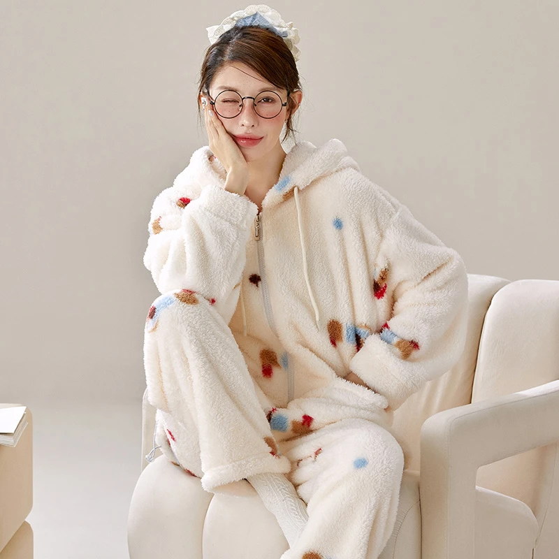 【腊肠狗】家居服睡衣套装女冬季加厚连帽保暖甜美可爱可外穿