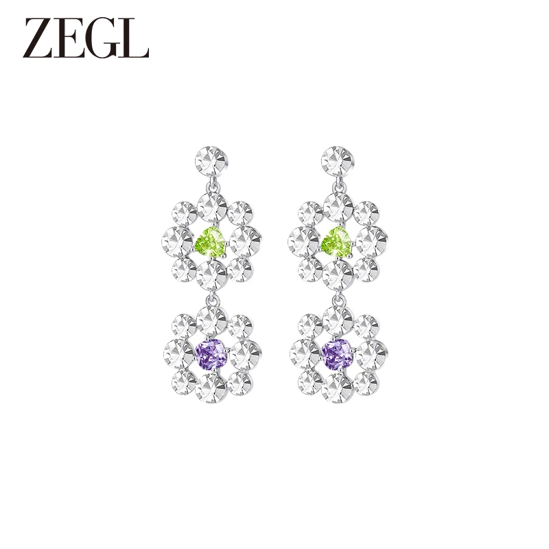 ZEGL 铜合金合成锆石耳饰 真柳爆闪耳环简约轻奢百搭小众耳饰