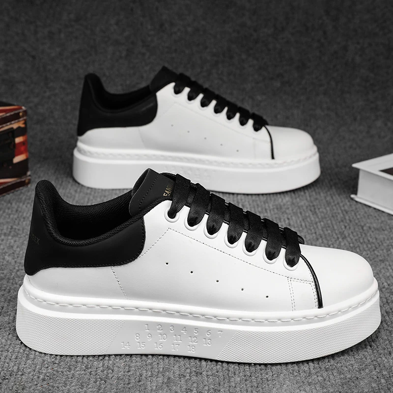 2025春季新款板鞋男休闲小白鞋运动百搭皮面学生低帮厚底运动潮鞋