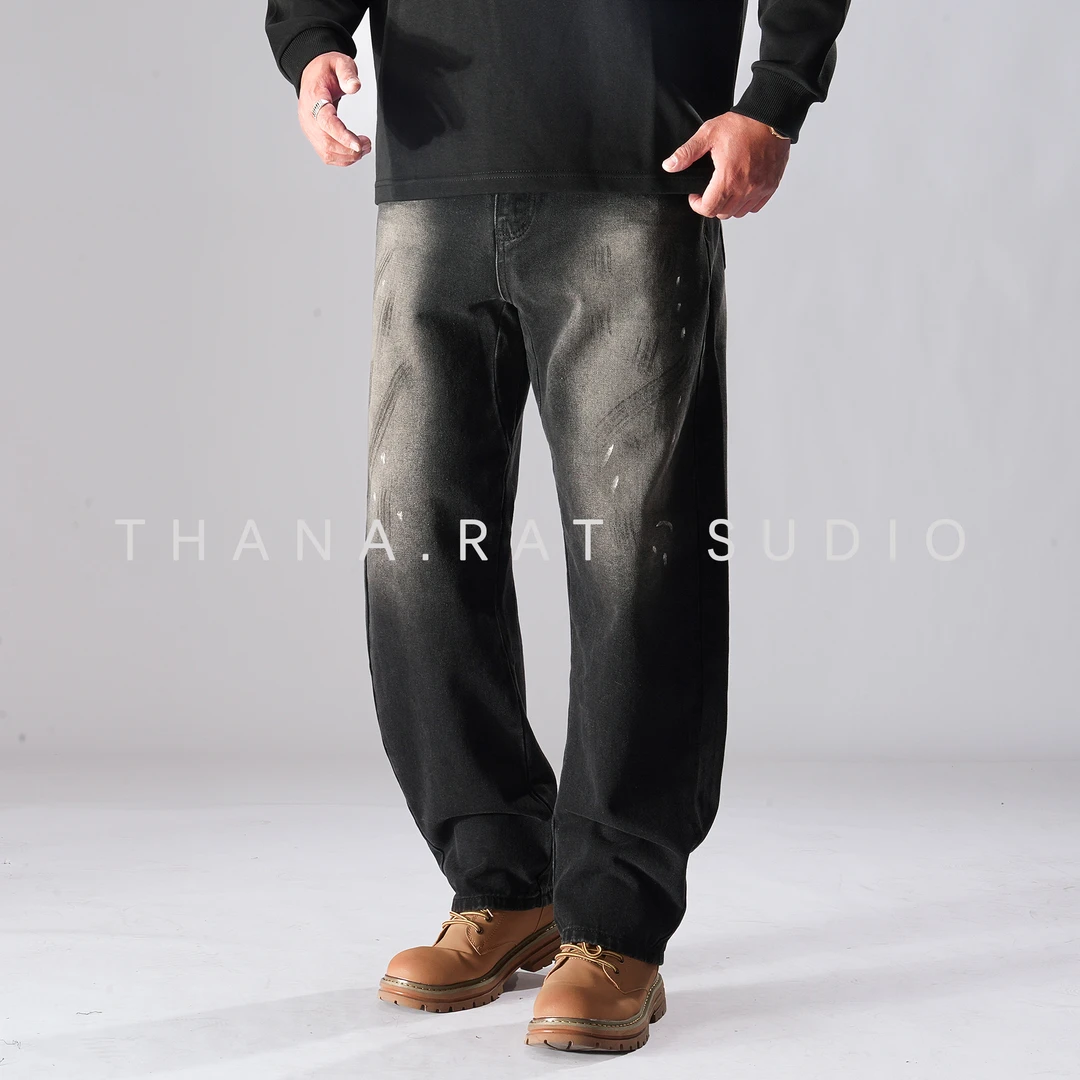 K2523大码男装泼墨长裤秋季青光原牛牛仔裤无弹弹水洗常规款百搭