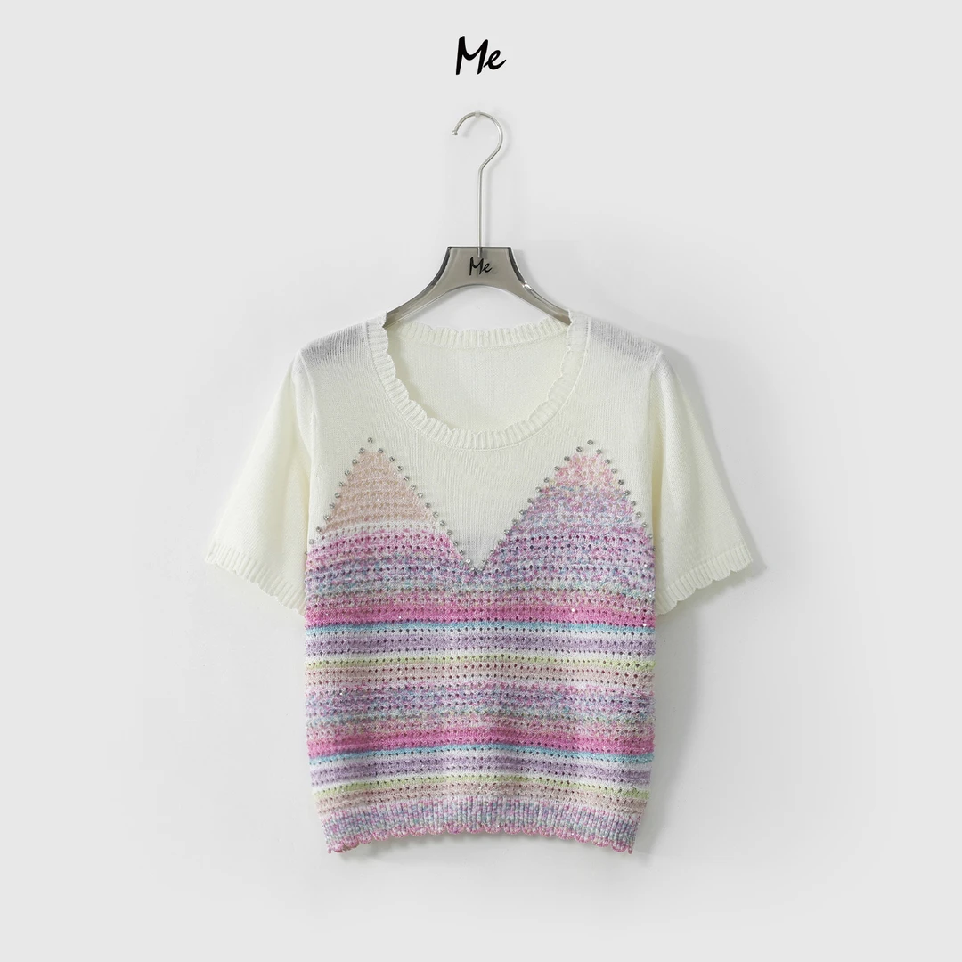 ME【人鱼小姐】天丝亚麻混纺混色花纱显瘦时尚百搭针织衫MESS4918