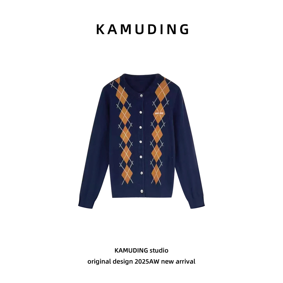 KAMUDING2025新Y23气质单排扣长袖针织衫25227