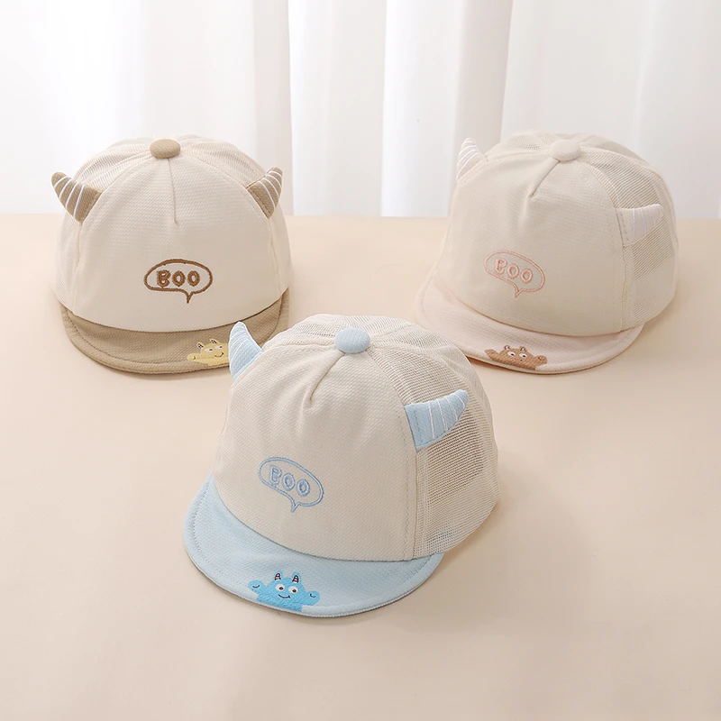 薄款婴儿帽子夏天宝宝鸭舌帽网眼婴幼儿遮阳帽可爱小月龄防晒帽萌