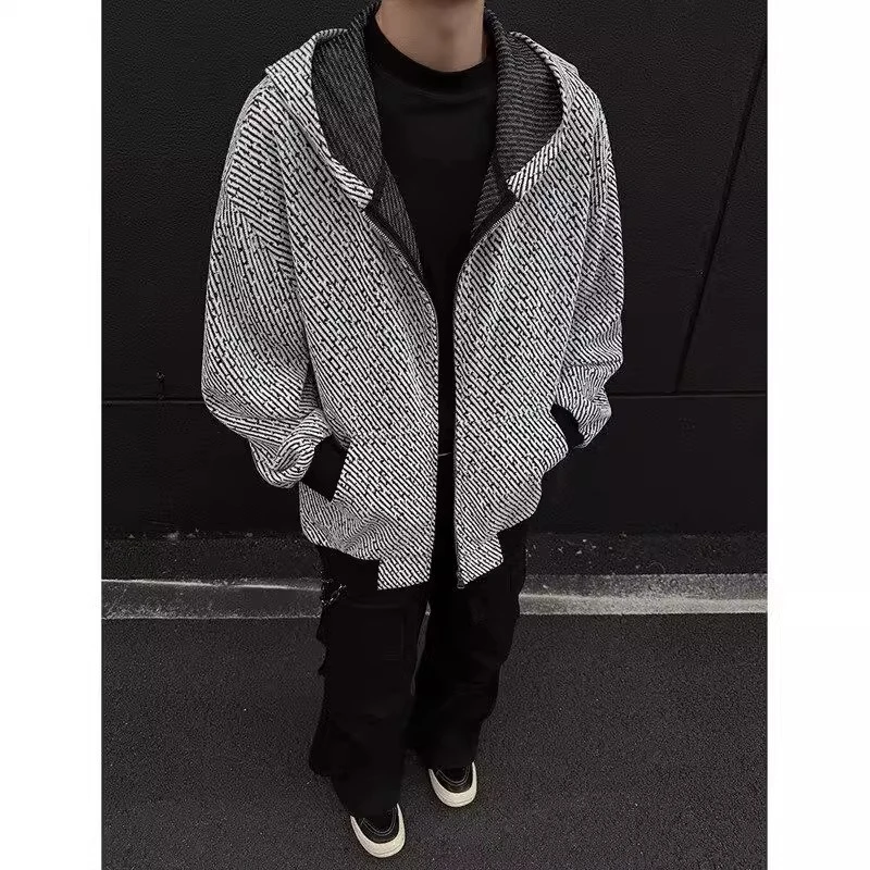 cleanfit条纹开衫卫衣男款春秋美式复古连帽休闲运动衫潮牌上衣服