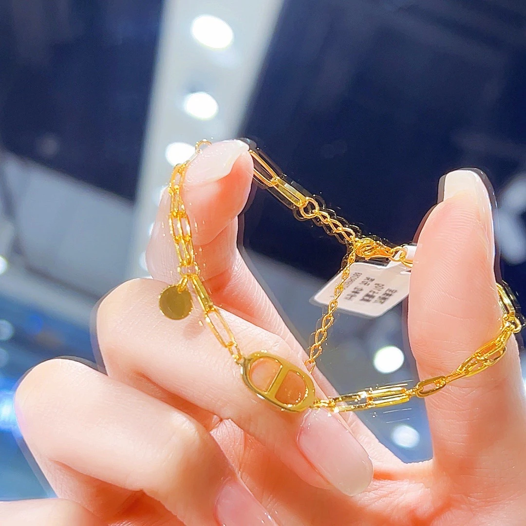 精品5G足金日系ins风猪鼻子手链00879