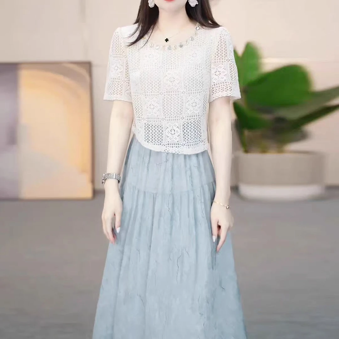 夏季新款连衣裙2025年设计感假两件显瘦洋气时尚中长款连衣裙女