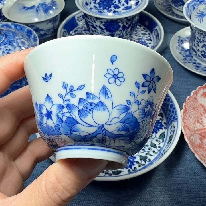 杯手绘青花万花单杯
