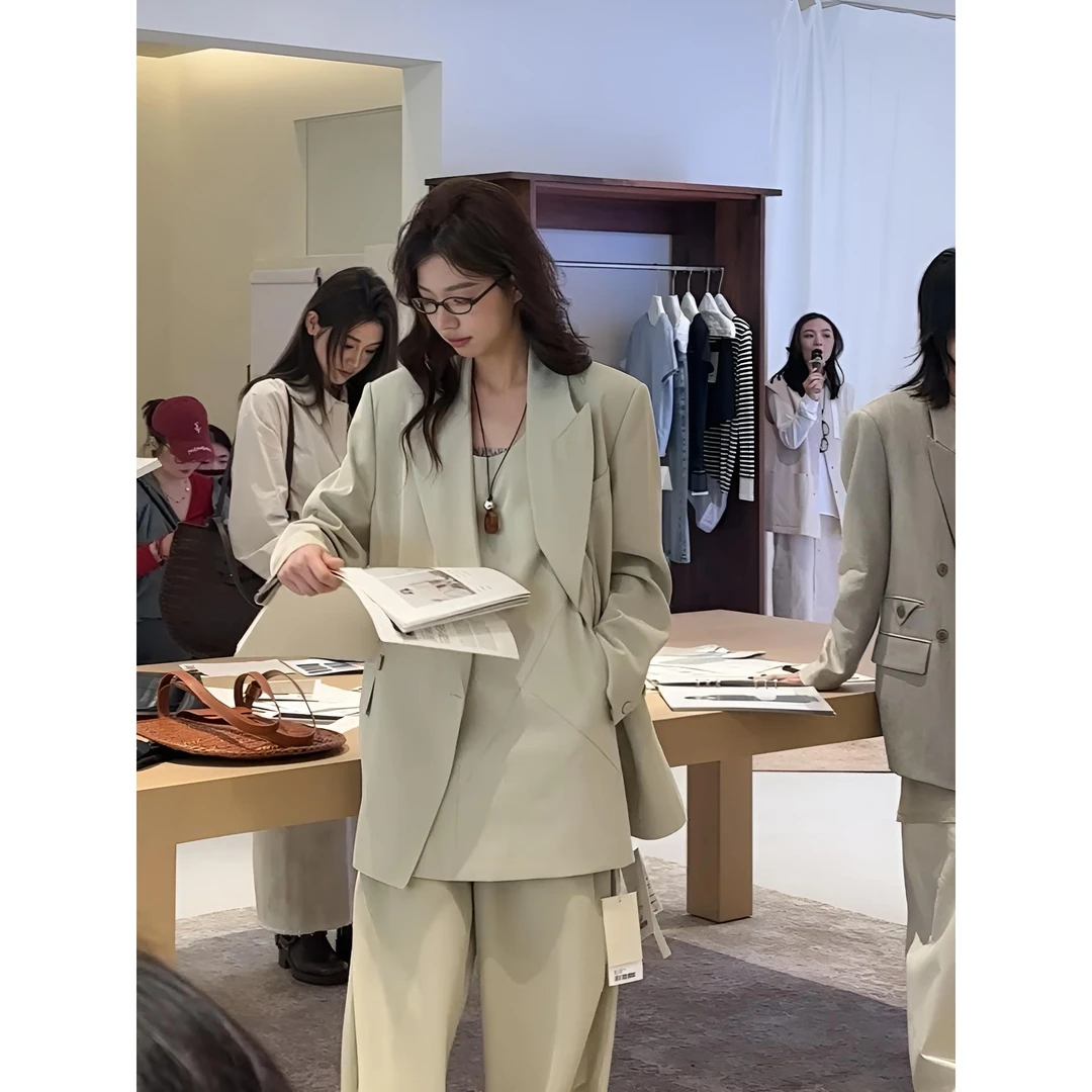 韩版西装外套背心阔腿裤套装女2025春季新款休闲气质高级感两件套