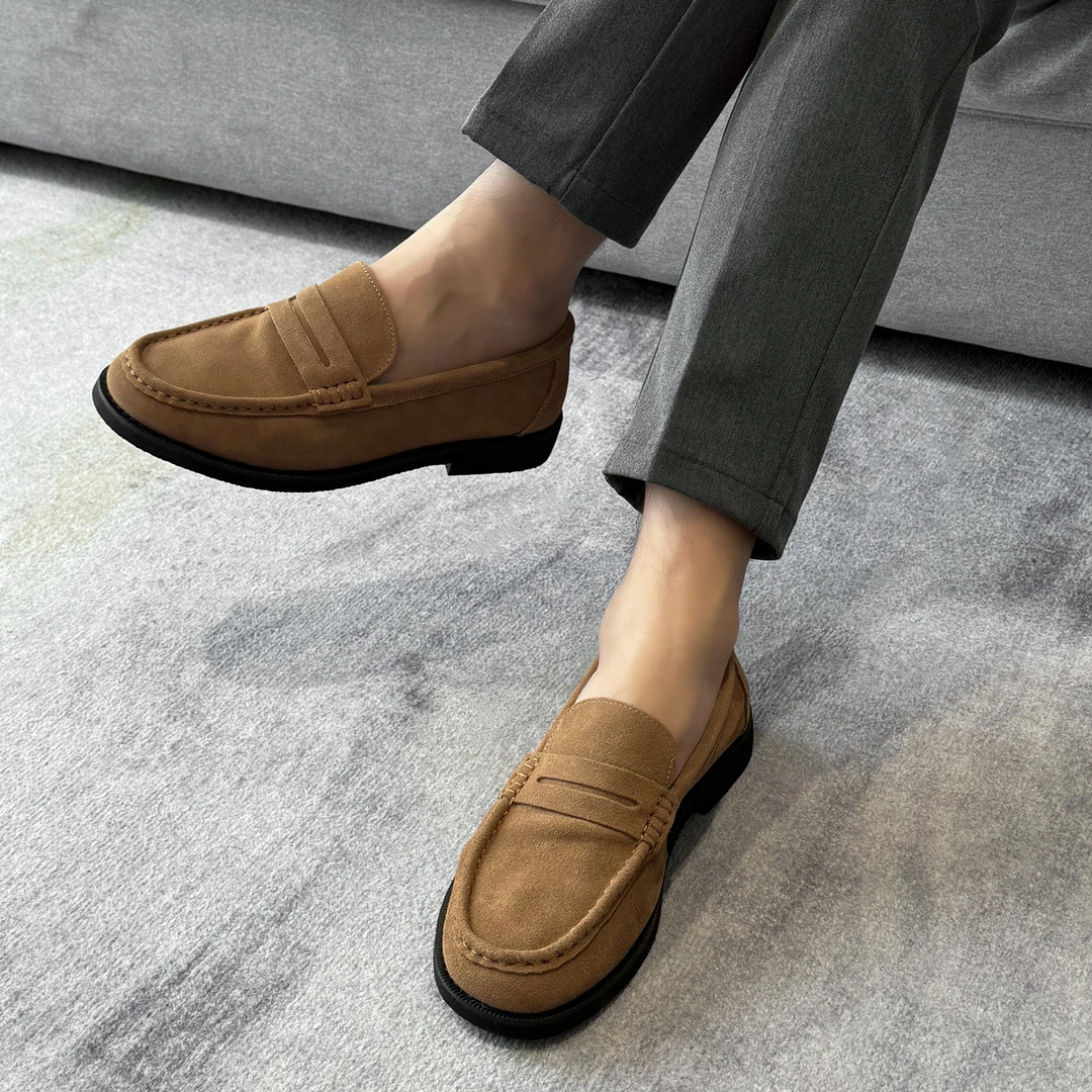 软糯舒适老钱风复古懒人皮鞋男一脚蹬乐福鞋英伦反绒豆豆休闲男鞋