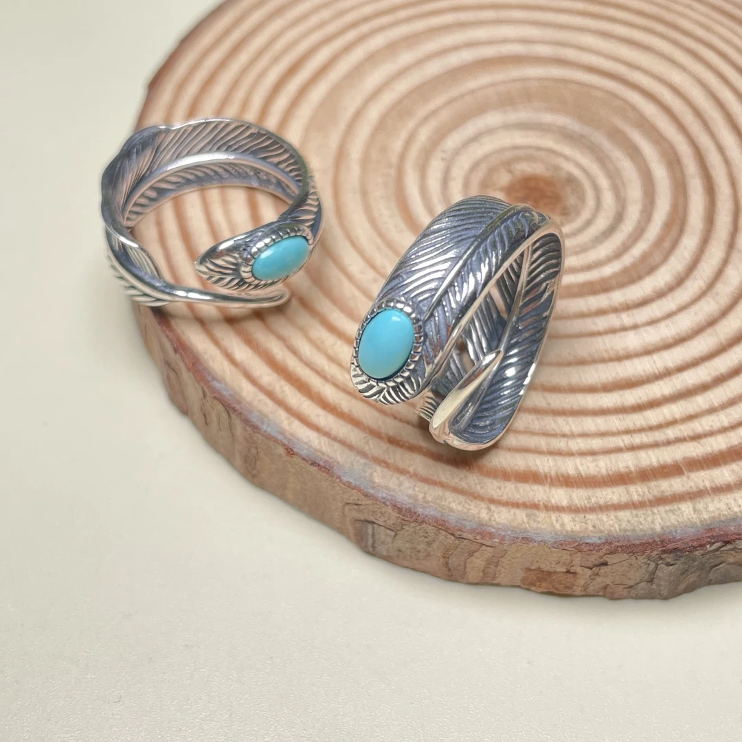 绿松石s925银戒指复古羽毛款（多样式发其一）