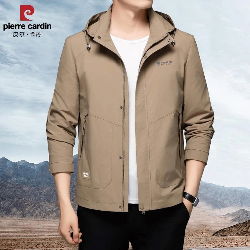 皮尔卡丹专柜正品男士休闲夹克外套春秋新款帽子可拆卸宽松茄克男